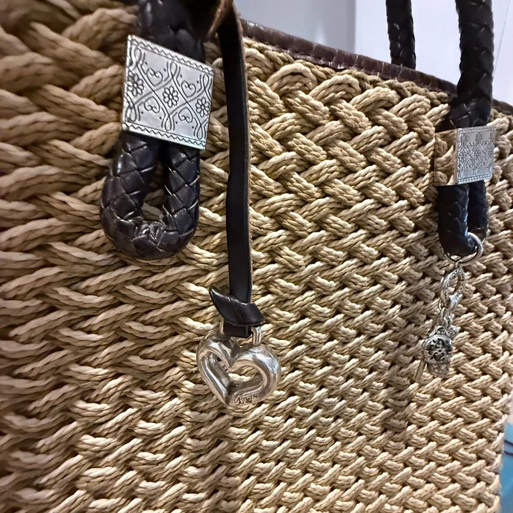 Brighton Tote Woven Jute Braided Leather Handles & Charms - Picture 6 of 11